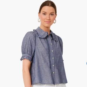 THE GREAT Fern Chambray Button Blouse